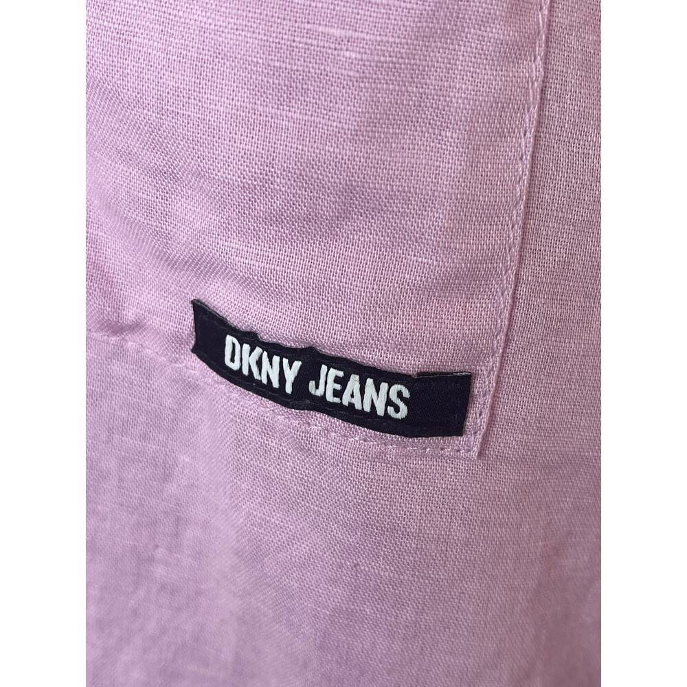 DKNY JEANS high/low hem linen blend long sleeve shirt, orchid pink, size L NWT - Picture 5 of 8